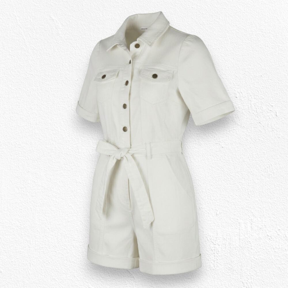 Avec Les Filles White Denim Playsuit Utility Classic Contemporary Romper Size XS